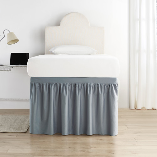 Dorm Sized Cotton Bed Skirt Panel with Ties - Slate Gray