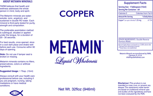 Metamin Copper, Ionic Angstrom Liquid Minerals available in 16, 32, or 128 oz