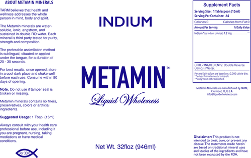 Metamin Indium, Ionic Angstrom Minerals (available in 16, 32, or 128 oz)