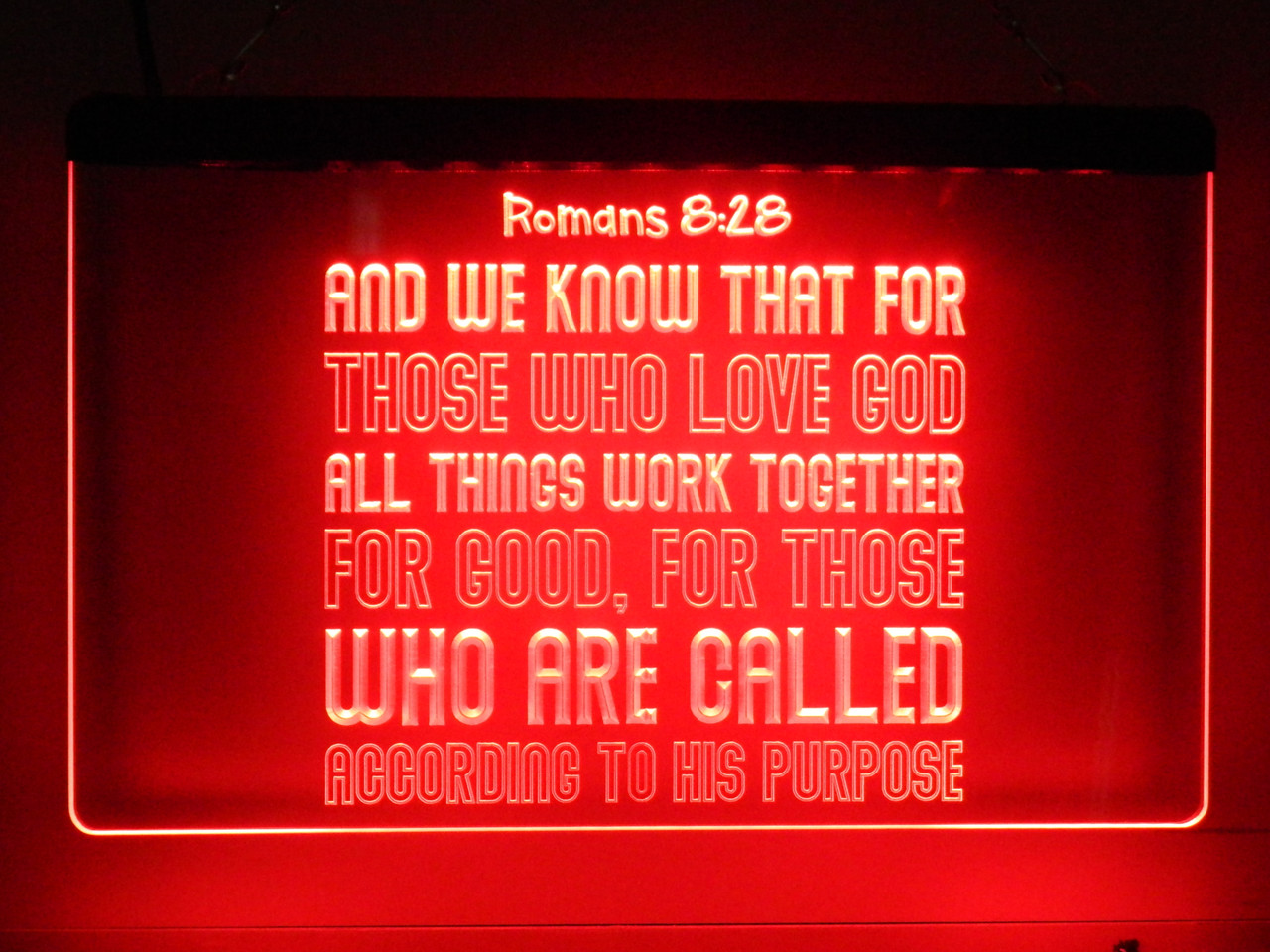 3D Engraved Custom Made Acrylic LED Romans 8:28 light