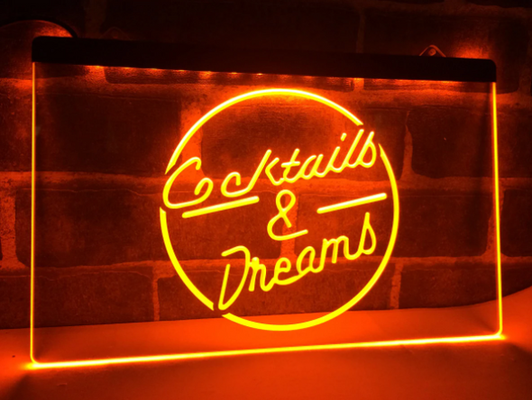 cocktails, led, neon, sign, light