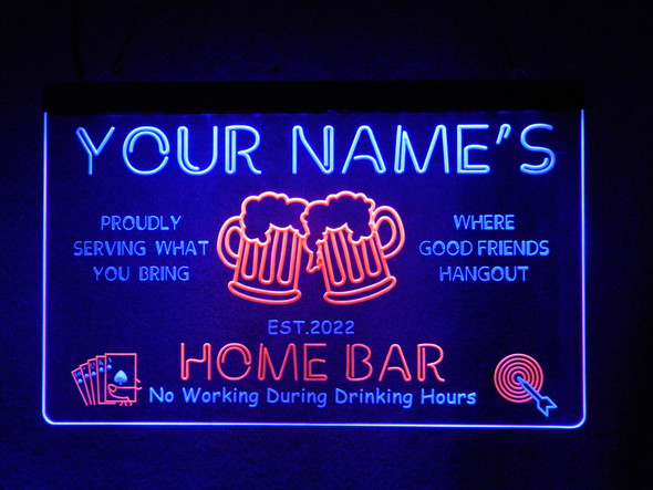 home bar, homebar, custom, your name, led, neon, sign