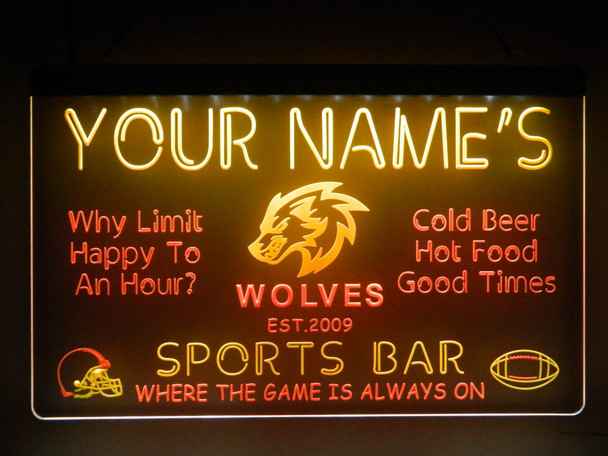 your name, your name's, sports bar, custom, acrylic, light, lighted sign, neon