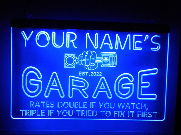 Neon, Sign, Garage, light, lighted sign, mechanic, funny, your name, custom, rates double