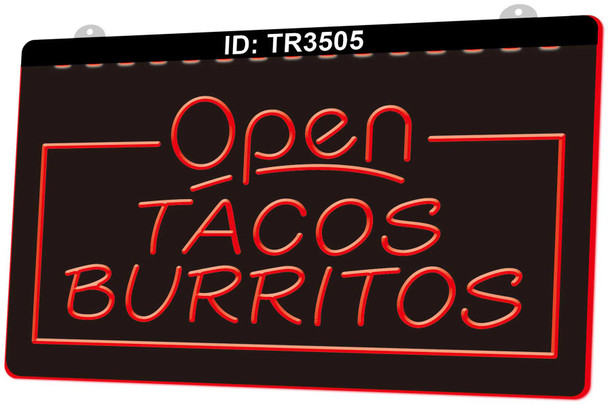 LED, Neon, Sign, light, lighted sign, custom, open, Mexican food, tacos, burritos