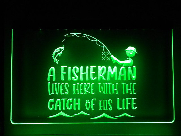 LED, Neon, Sign, light, lighted sign, custom, 
Fisherman Lives Here, fishing