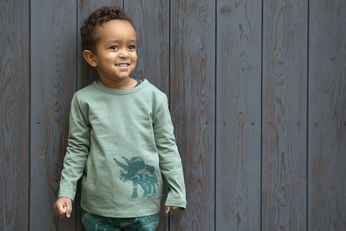 Enfant Terrible - Organic Longsleeve Shirt mit Dinoapplikation Pistachio