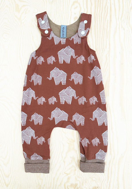 Kiezkinder - MitwachsStrampler Bio-Jersey Elefant Origami braun