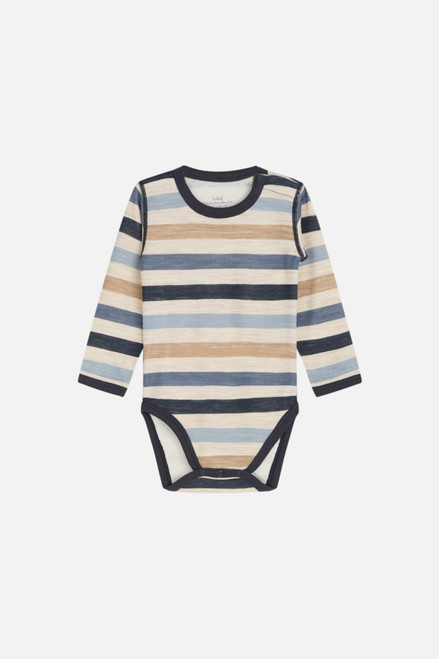 Hust&Claire - Langarmbody Wolle-Bambus Blue Night Streifen