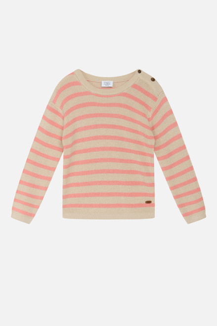 Hust&Claire - Strickpullover Pos Bambusviskose Streifen Natur-rosa