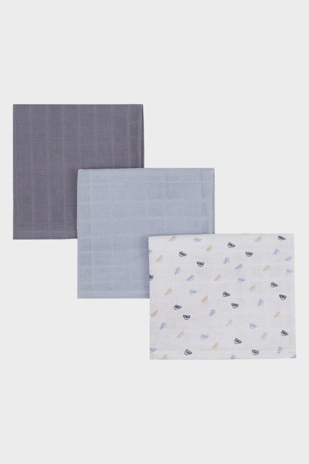 Hust&Claire - Musselintuch 3er-Pack Auto blau-grau