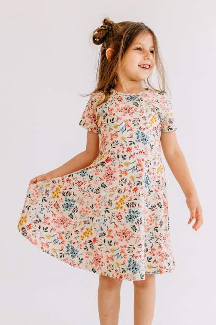 Walkiddy - Organic Kleid kurzarm Flared Dress Mini Flowers