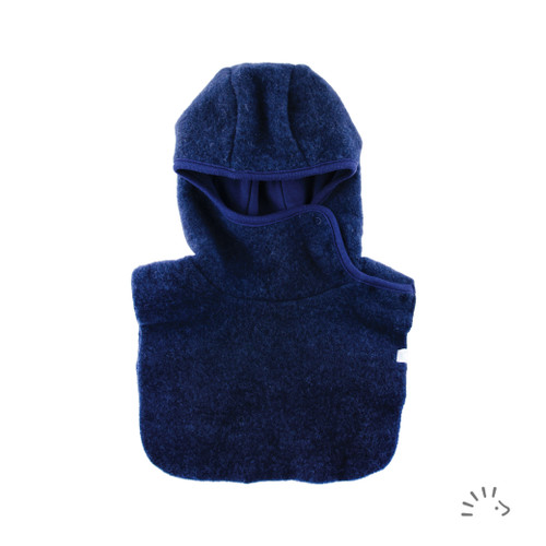 Popolini - Organic Schlupfmütze Wollfleece mit Knöpfen Dunkelblau