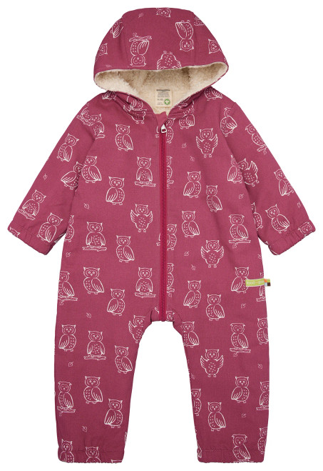 Loud+Proud - Organic Wasserabweisender Overall mit Teddyfutter Eule Beere