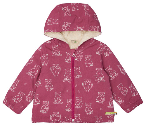 Loud+Proud - Organic Wasserabweisender Jacke mit Teddyfutter Eule Beere