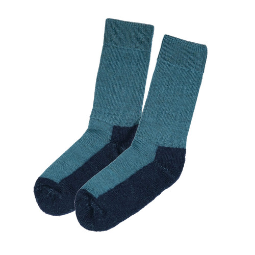 Hirsch Natur - Organic Treckingsocke Wollstrick Türkis/ Marine