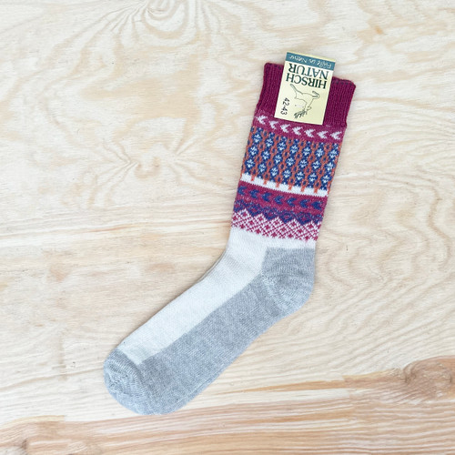 Hirsch Natur - Organic Stricksocke Wolle-Leinen Motiv
