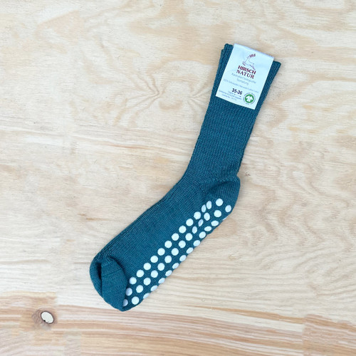 Hirsch Natur - Organic Grobstrick Stoppersocken Schurwolle Petrol
