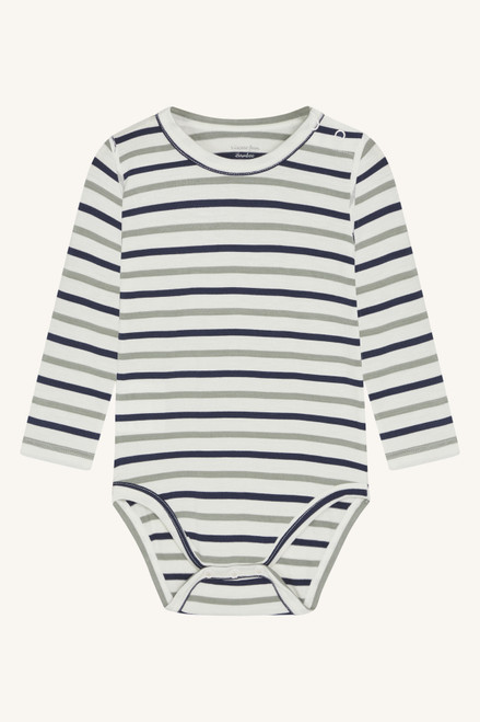 Hust & Claire - Organic Langarmbody Bambusviskose Streifen Marine Grün