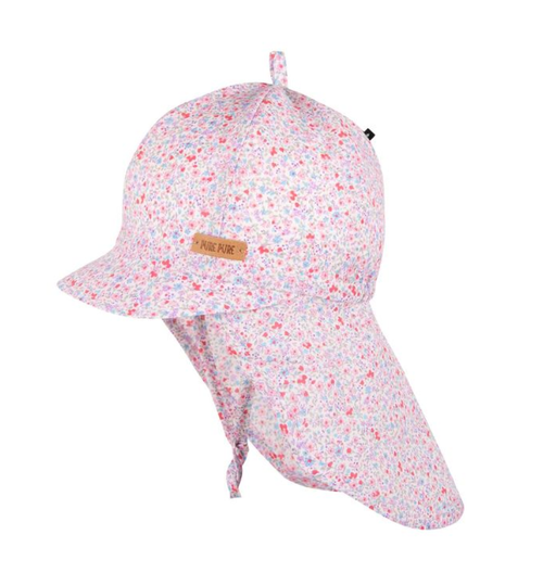Pure Pure - Organic Sommermütze Kids Nackenschutz Feine Blümchen Pink/ blau