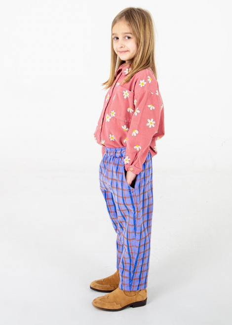 Lötiekids - Organic weite Feincord Hose Karo lavendel