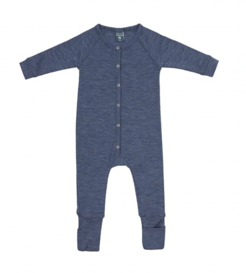 Smallstuff - Einteiler Schlafanzug Merinowolle Rippe Denim Melange