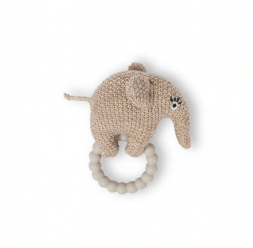 Smallstuff - Silikon Greifling und Wolle mit Rassel Elefant Taupe