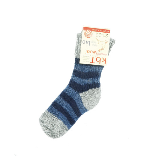 HirschNatur - Grobstrickringelsocke reine Wolle kbT grau/marine/jeans