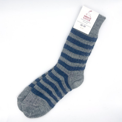 HirschNatur - Ringelsocke Mittelschwer reine Wolle grau/jeans