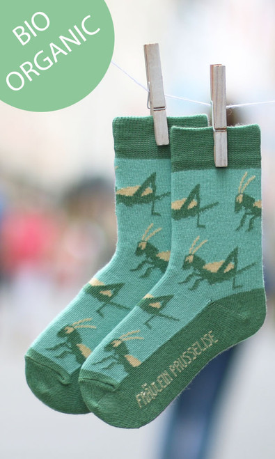 Baumwollsocken Grashüpfer grün von Fräulein Prusselise