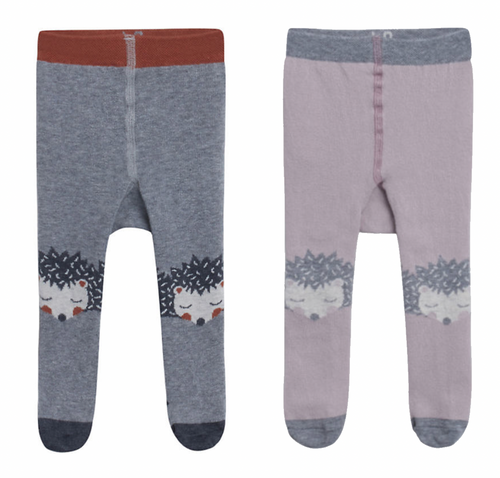 Strumpfhose Baumwolle grau und rosa mit Igel von Hust&Claire