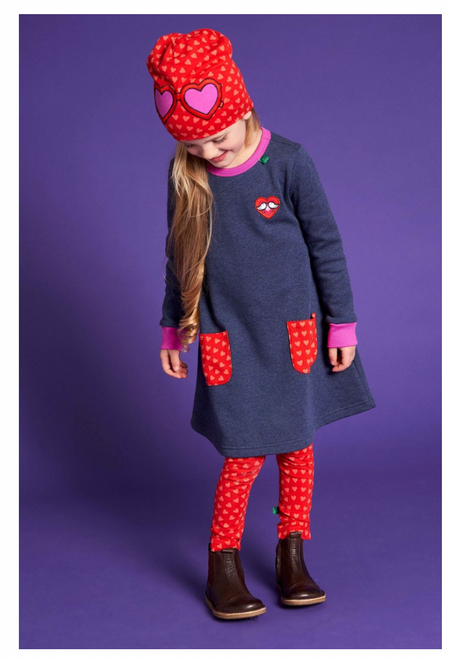 Sweatkleid blau mit roten Taschen Herz von Fred´s World