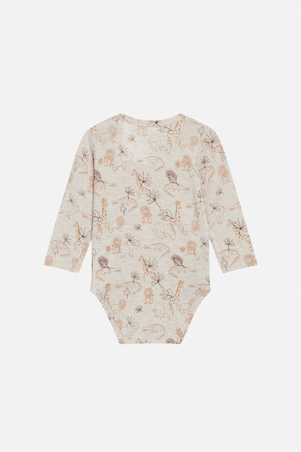 Body Langarmbody Bambusviskose Tiere beige Hust&Claire