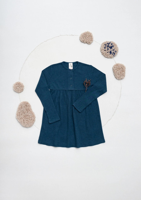 Organic by Feldman - Tunic dress LS organic Merino petrol-blue