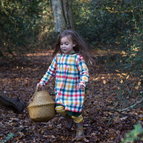 Little Green Radicals - Autumn Rainbow Check Smock Dress