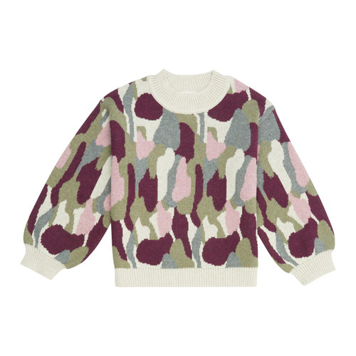 Sense Organics - DELIA Knitted Sweate Olive Sand Grey Pattern