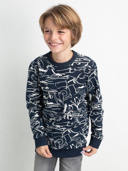 Petrol - Sweater Druck Auto Dark Navy