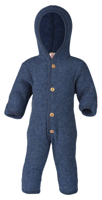 Engel - Wollfleece Overall mit Kapuze blau melange