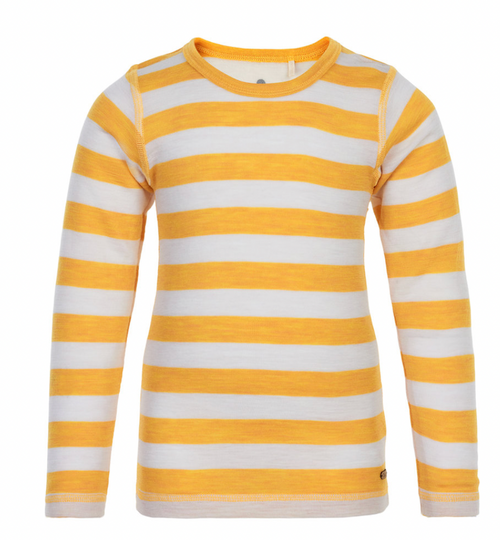 Celavi - Shirt Wolle Streifen gelb-natur