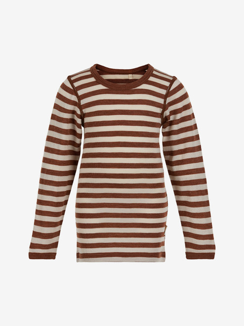 Celavi - Shirt Wolle Streifen braun-natur