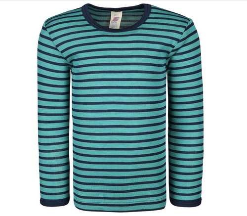 Engel - Wolle-Seide Kinder Shirt Streifen ice-blue/navy