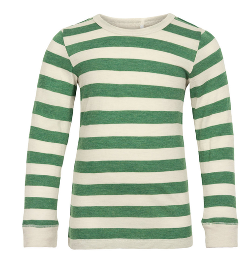 Celavi - Shirt Wolle-Bambus Streifen grün-natur
