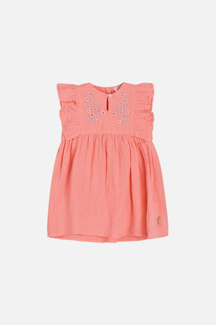 Hust&Claire - Kurzarmkleid Katinka Shrimp mit Blumenstickerei