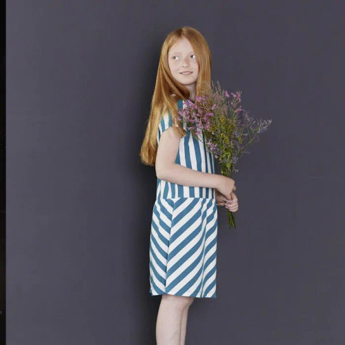 Sense Organics - Kleid Agona Slubjersey Streifen Petrol