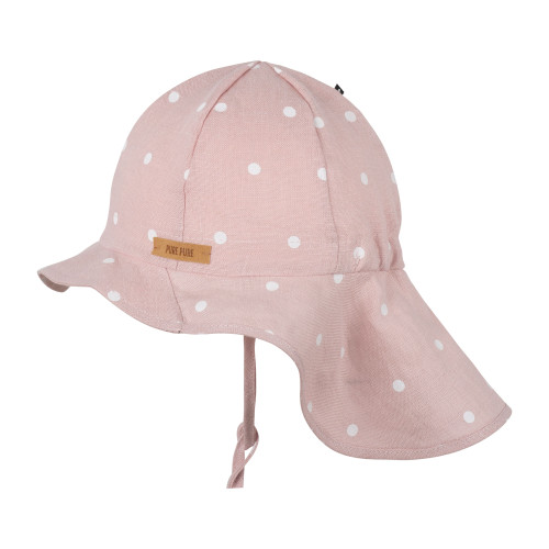 PurePure - Sommermütze Leinen mit Nackenschutz Grössenverstellbar Punkte Soft Pink