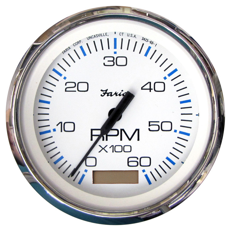 Faria Chesapeake White SS 4" Tachometer w\/Hourmeter - 6000 RPM (Gas)(Inboard) [33832]