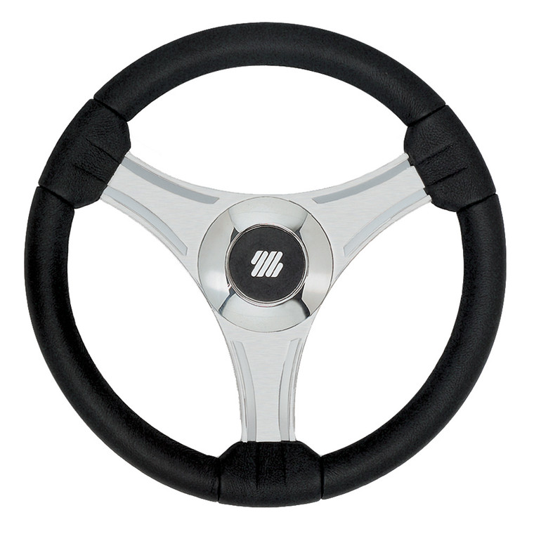Uflex - Tavolara - 13.8" Black Polyurethane Steering Wheel w\/Silver Spokes  X62 Hub [65277N]