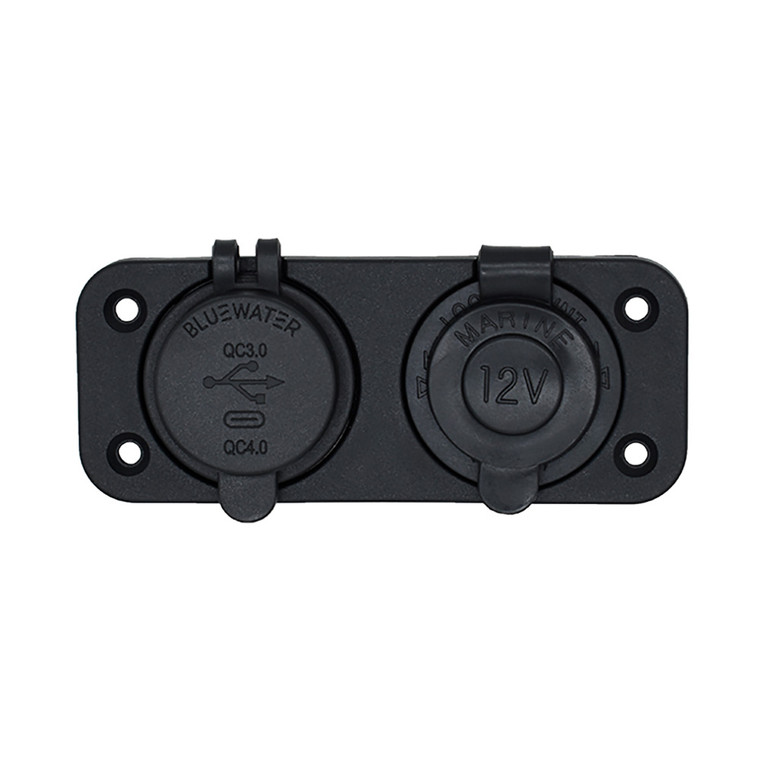 Bluewater Dual USB\/USB-C 12V Combo Receptacle w\/Plate [3000-4011]