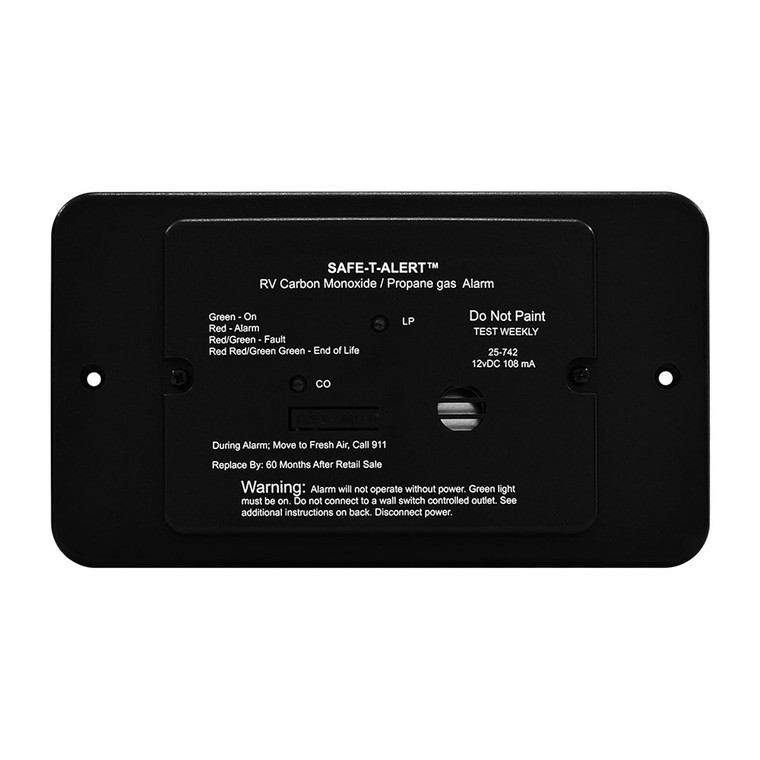 Safe-T-Alert 25 Series Flush Mount Dual Carbon Monoxide\/Propane Alarm w\/Trim Ring - Black - 12V Hard Wire [25-742-TR-BL]