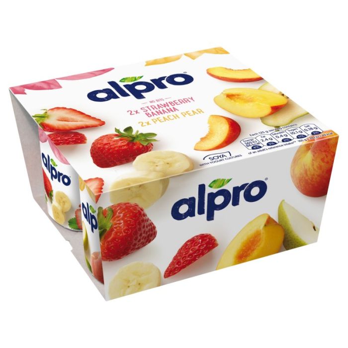 Alpro Strawberry Banana & Peach Pear pack of 4  yoghurt